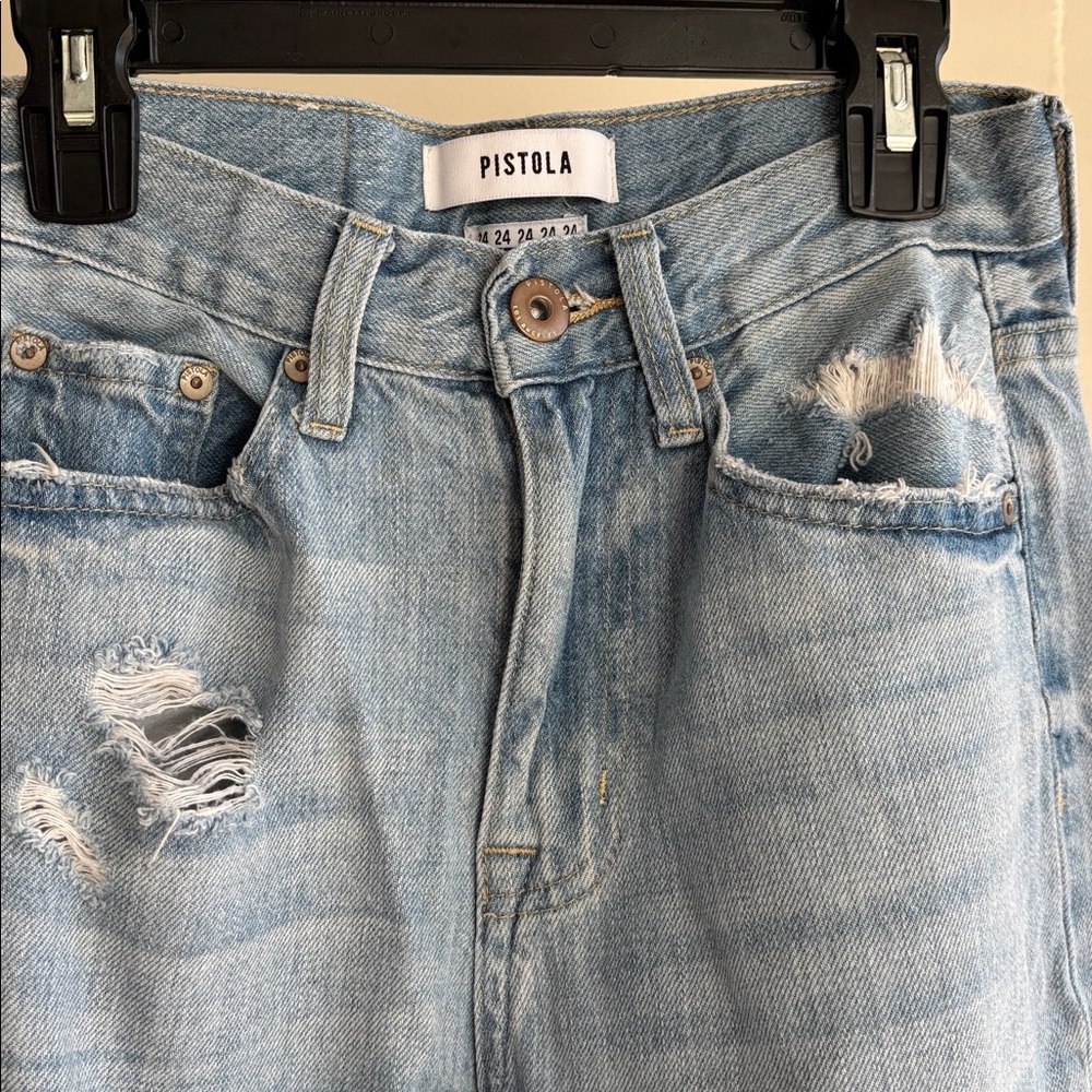 Pre-Owned Pistola Sky Blue Light Distressed Denim Size 24